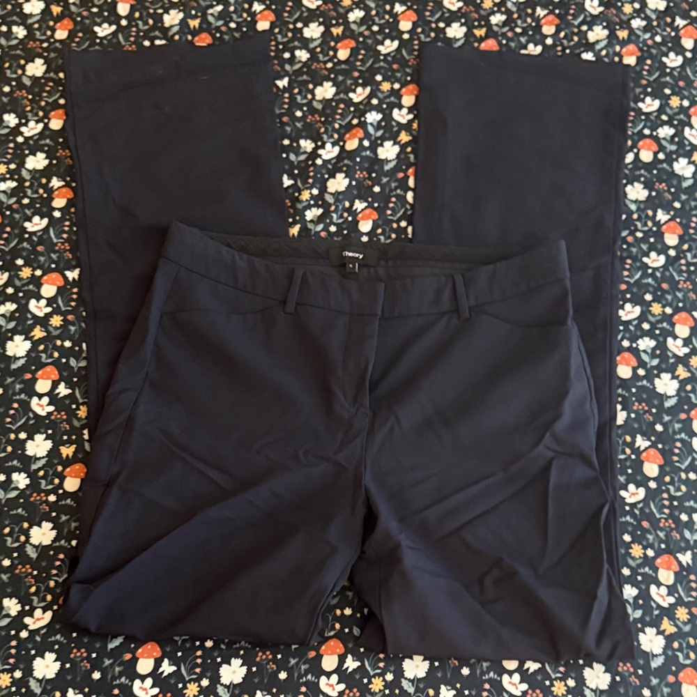 theory slim boot tailored suit pants navy blue